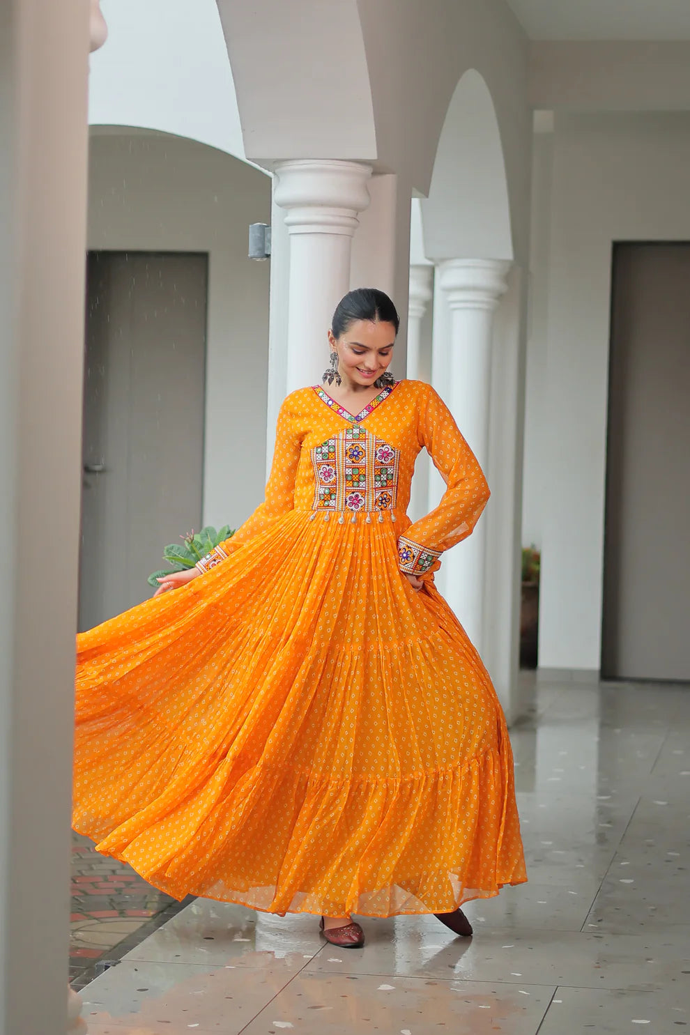 NAVRATRI SPECIAL BANDHANI PRINT GOWN WITH KUTCHI PATCHWORK (WD181)