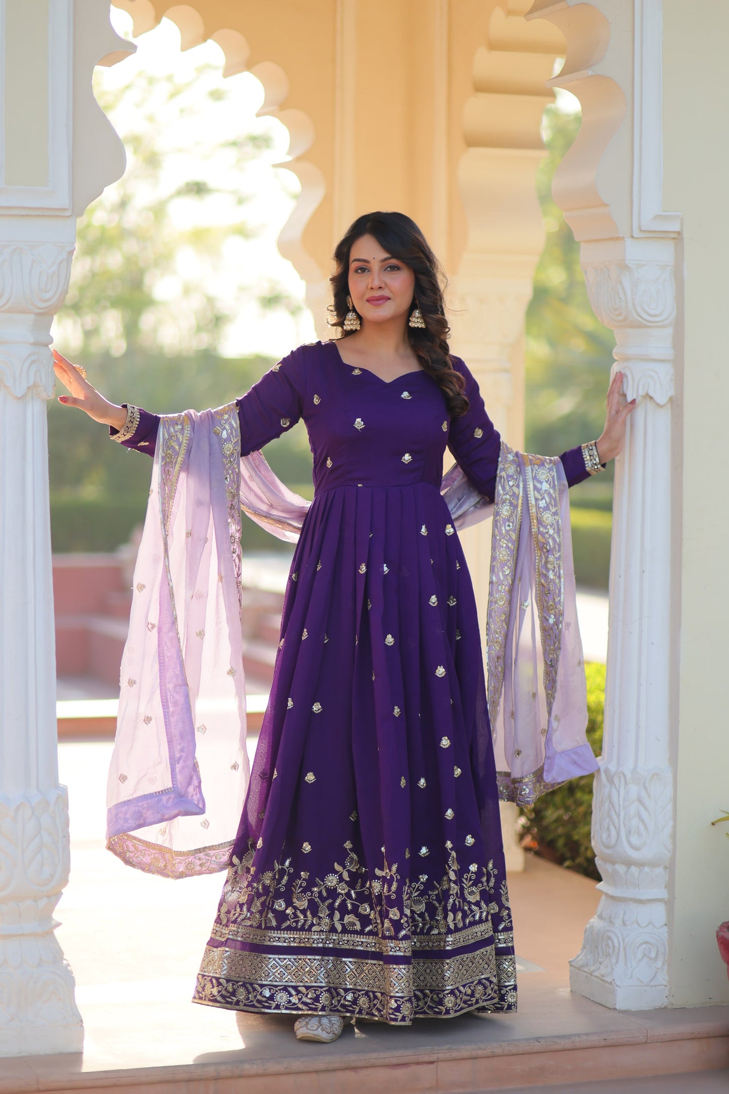 STAR GEORGETTE ZARI SEQUINS EMBROIDERED GOWN WITH DUPATTA (WDN77)