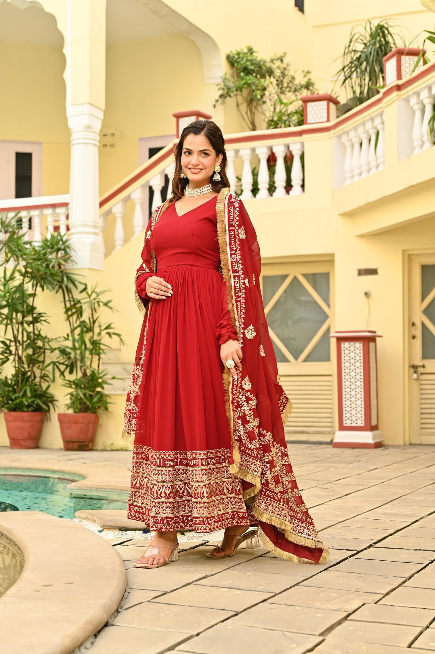 KARWAHCHOTH SPECIAL FAUX BLOMING ZARI SEQUINS EMBROIDERIED GOWN WITH DUPATTA (WDN76)