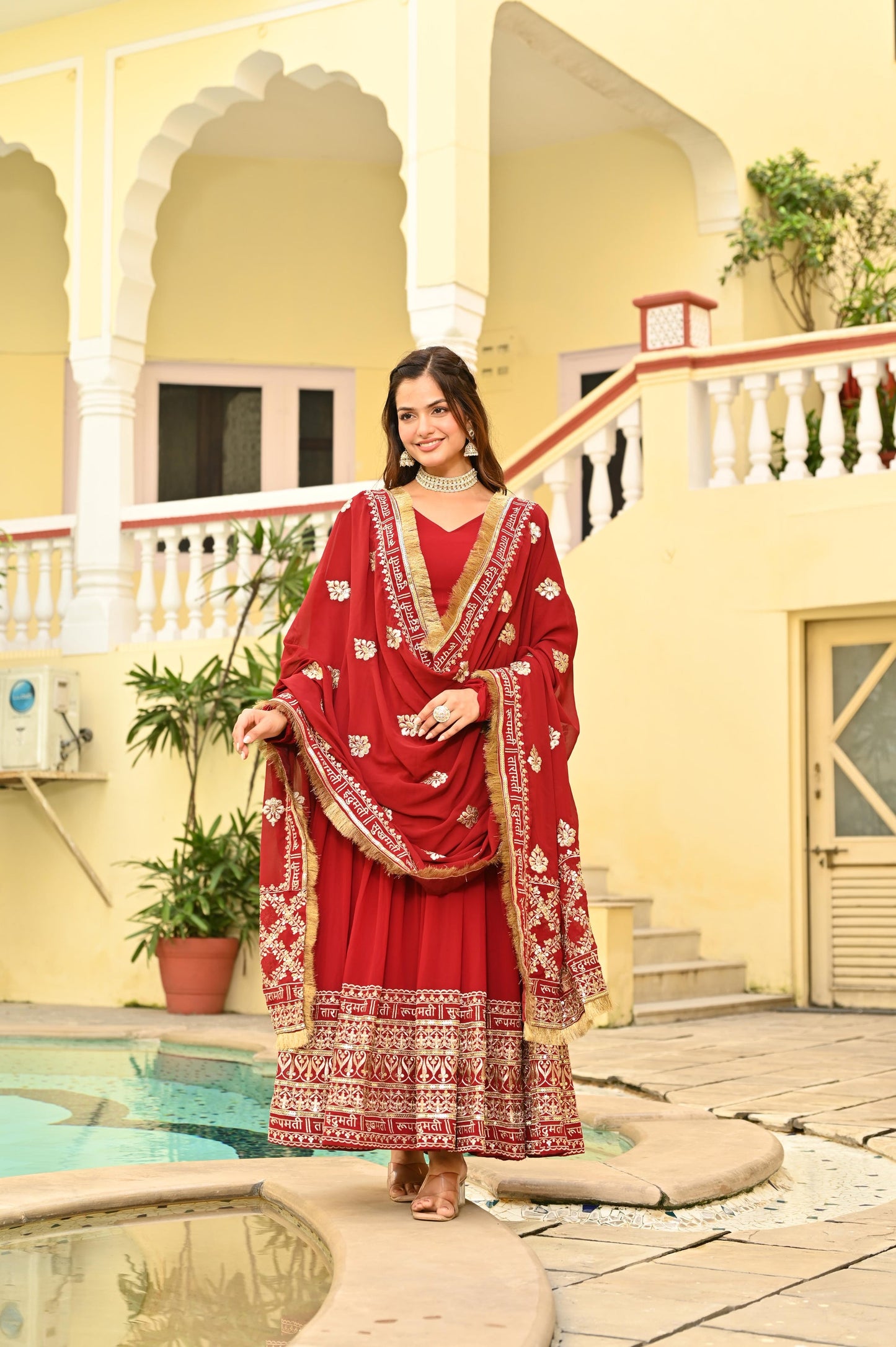 KARWAHCHOTH SPECIAL FAUX BLOMING ZARI SEQUINS EMBROIDERIED GOWN WITH DUPATTA (WDN76)