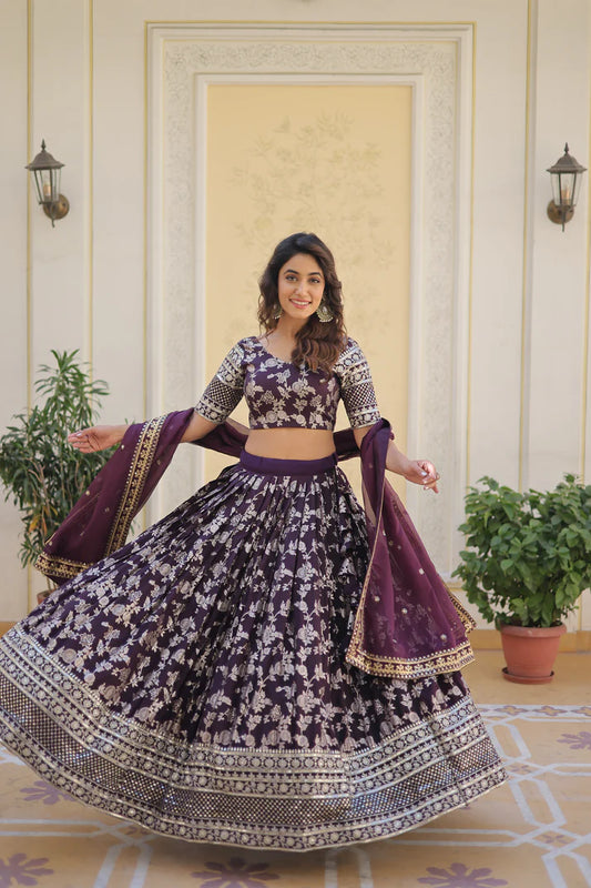Designer Dyeable Pure Viscose Jacquard fabric Lehenga Choli & Dupatta Set(WD168) (03)
