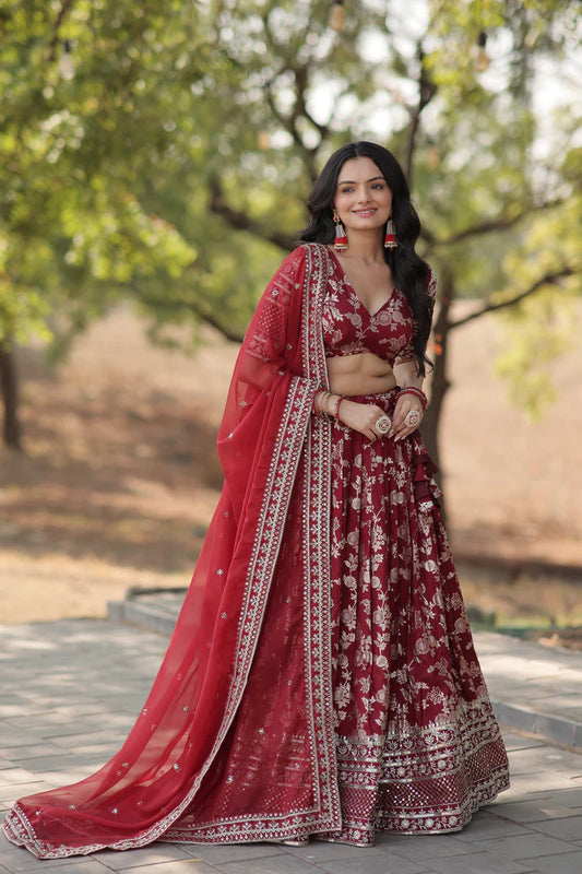 Designer Dyeable Pure Viscose Jacquard fabric Lehenga Choli & Dupatta Set(WD168) (01)