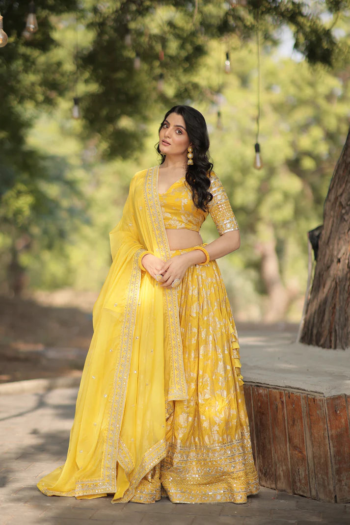 Designer Dyeable Pure Viscose Jacquard fabric Lehenga Choli & Dupatta Set(WD168)