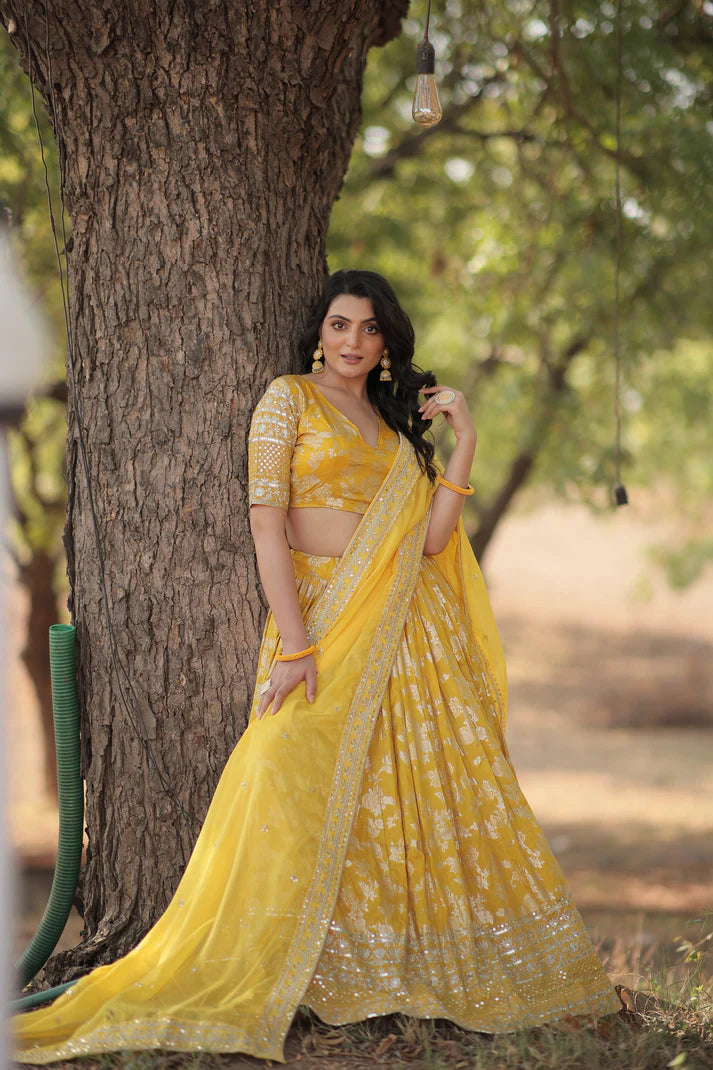 Designer Dyeable Pure Viscose Jacquard fabric Lehenga Choli & Dupatta Set(WD168)