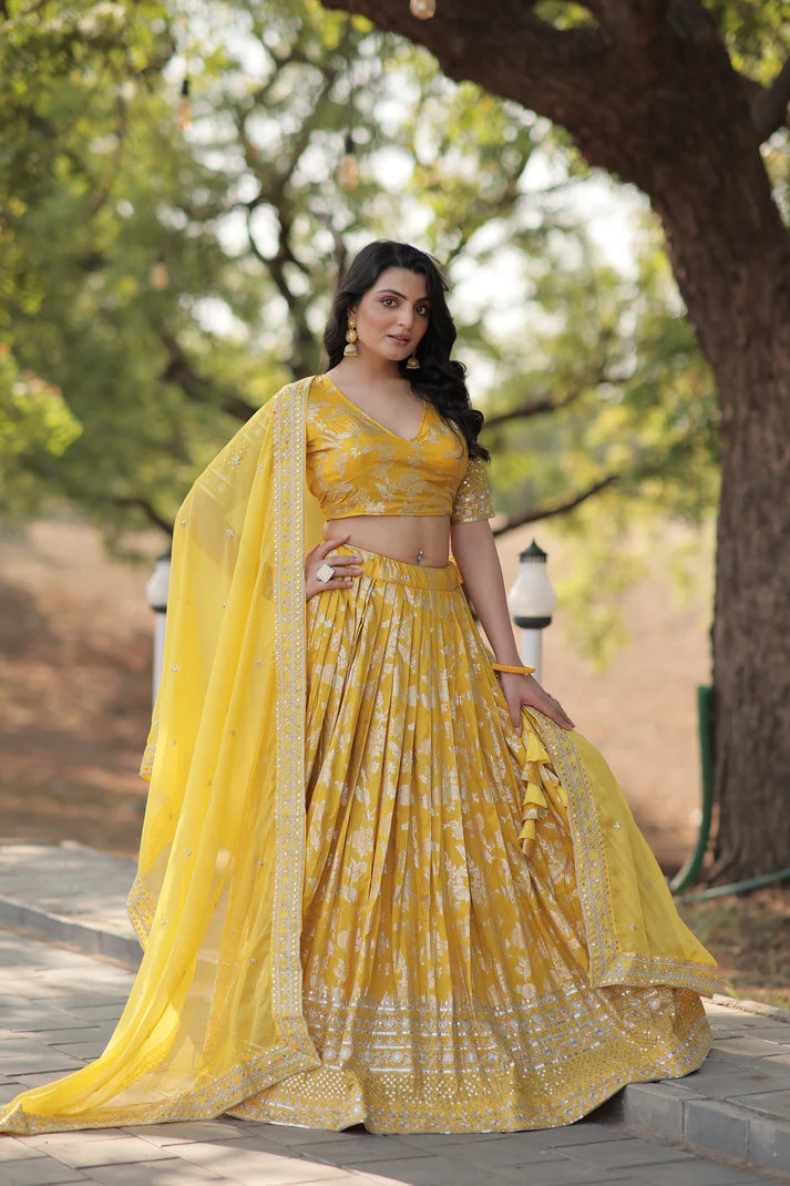 Designer Dyeable Pure Viscose Jacquard fabric Lehenga Choli & Dupatta Set(WD168)