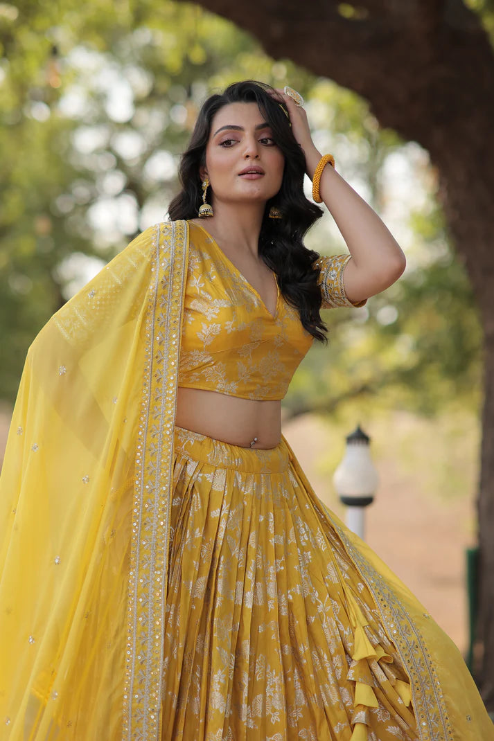 Designer Dyeable Pure Viscose Jacquard fabric Lehenga Choli & Dupatta Set(WD168)