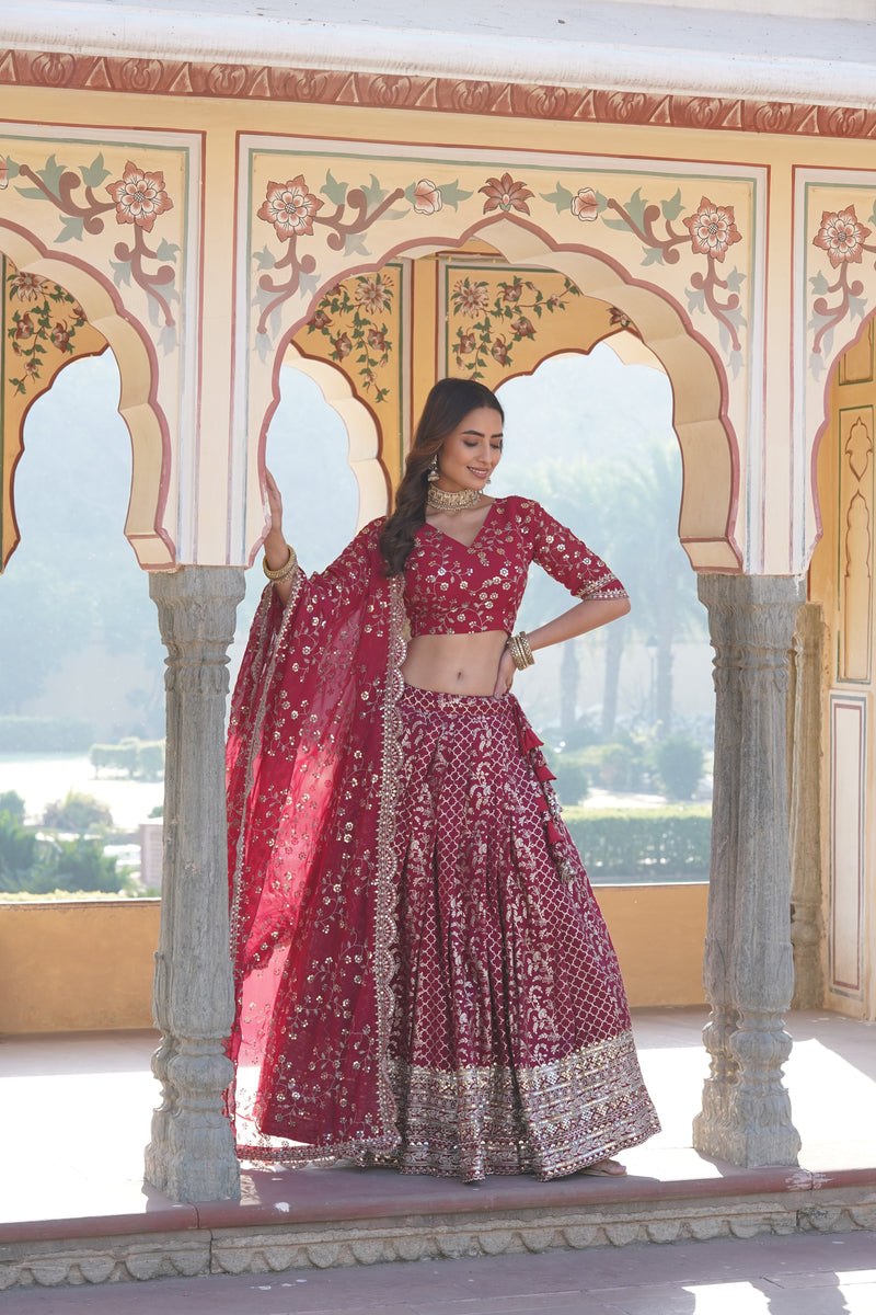 TILTON GEORGETTE FLARED LEHENGA CHOLI WITH SEQUINS AND EMBROIDERED WORK