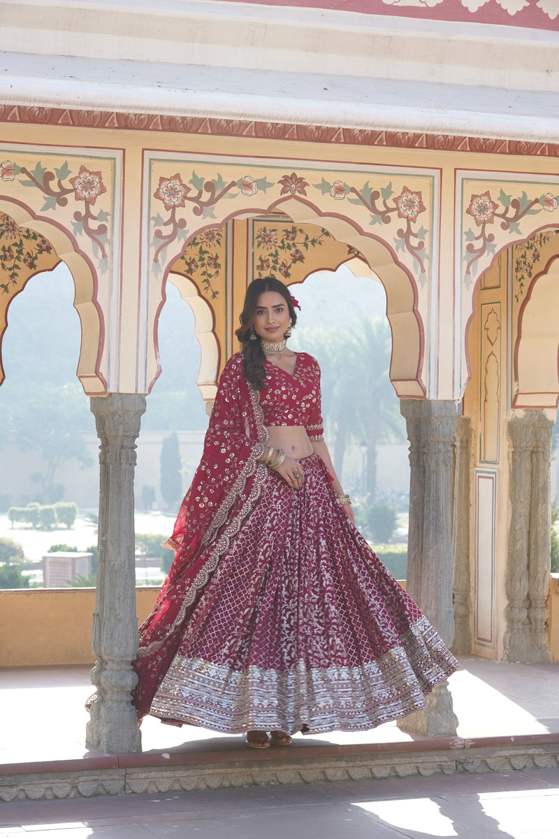 TILTON GEORGETTE FLARED LEHENGA CHOLI WITH SEQUINS AND EMBROIDERED WORK