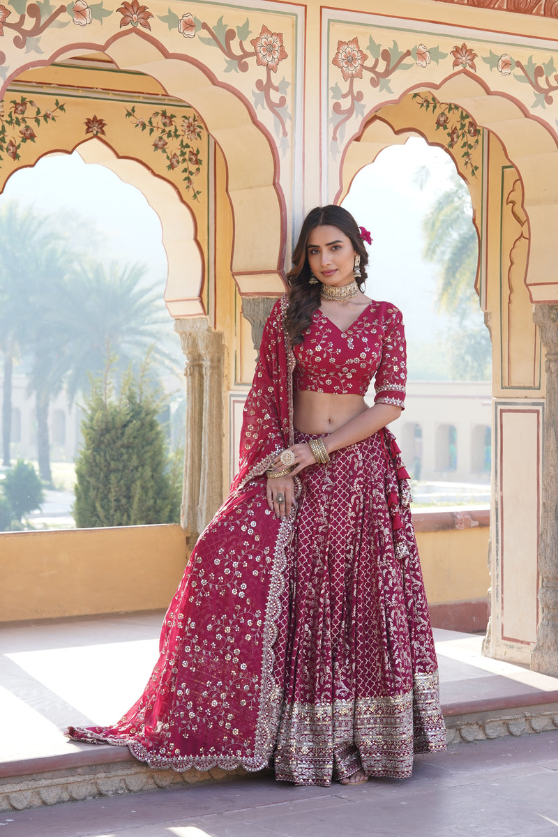 TILTON GEORGETTE FLARED LEHENGA CHOLI WITH SEQUINS AND EMBROIDERED WORK