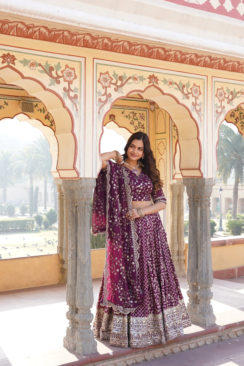 TILTON GEORGETTE FLARED LEHENGA CHOLI WITH SEQUINS AND EMBROIDERED WORK