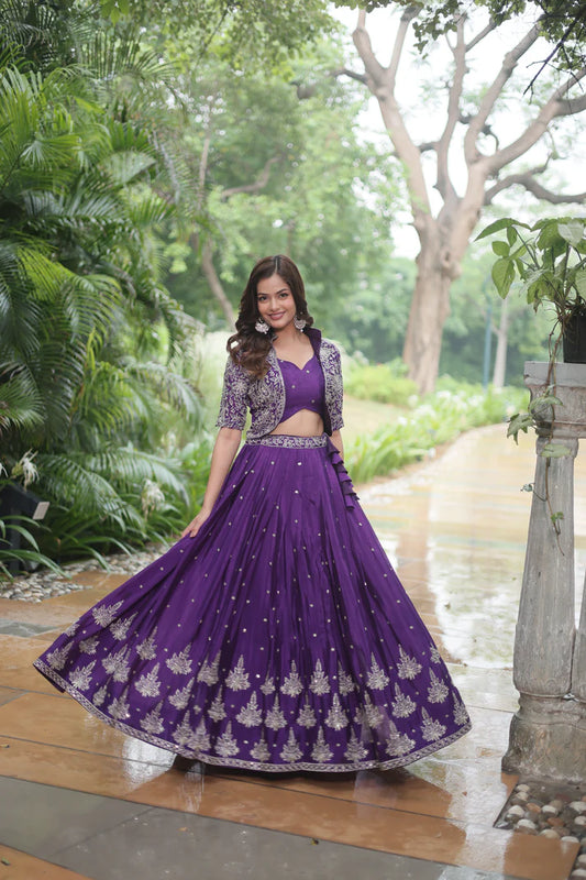 WEDDING SPECIAL CHINON RICH EMBROIDERED LEHENGA CHOLI(WD141)