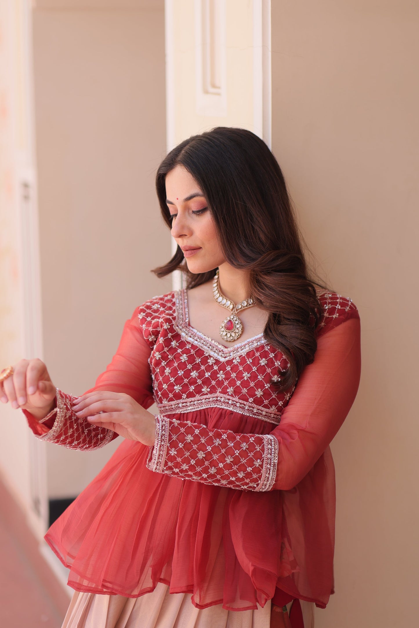 FESTIVAL SPECIAL COSMOS WITH PRINT CHIFFON BEADS EMBROIDERED LEHENGA CHOLI (WDN131)