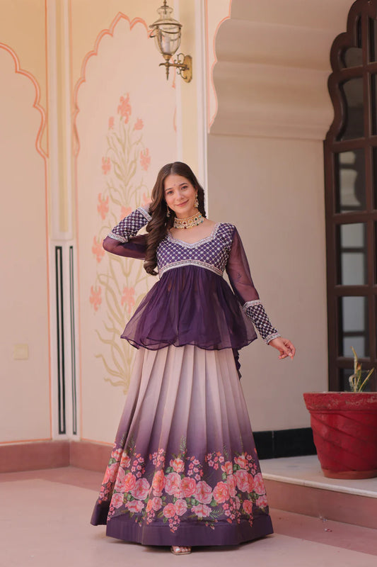 FESTIVAL SPECIAL COSMOS WITH PRINT CHIFFON BEADS EMBROIDERED LEHENGA CHOLI(WD188)