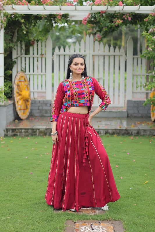 NAVRATRI SPECIAL GAMTHI EMNBROIDERED LEHENGA CHOLI WITH KOTI(WD184)