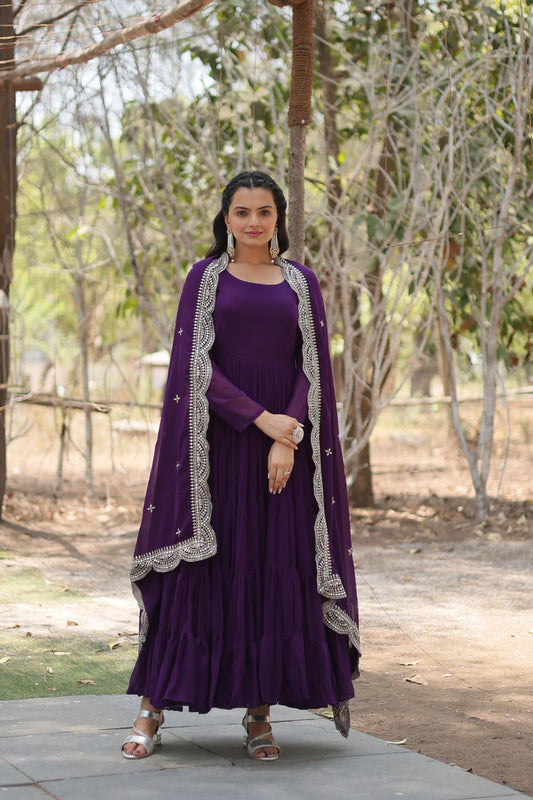 Desirable Women's gown Made With Faux Blooming Fabrics and Designer Embroidered Dupatta(WD16) (05)