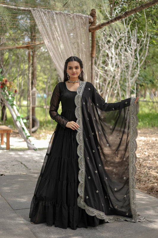 Desirable Women's gown Made With Faux Blooming Fabrics and Designer Embroidered Dupatta(WD16)