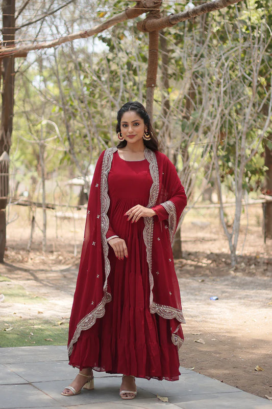 Desirable Women's gown Made With Faux Blooming Fabrics and Designer Embroidered Dupatta(WD16) (01)