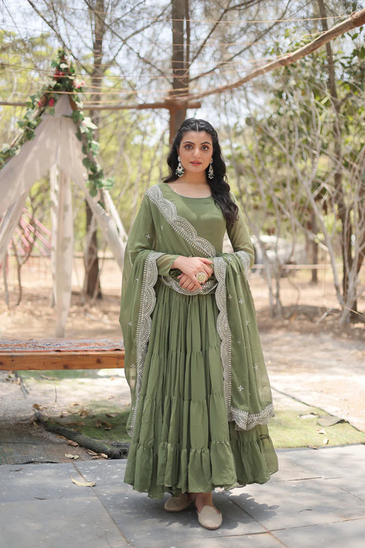 Desirable Women's gown Made With Faux Blooming Fabrics and Designer Embroidered Dupatta(WD16) (02)