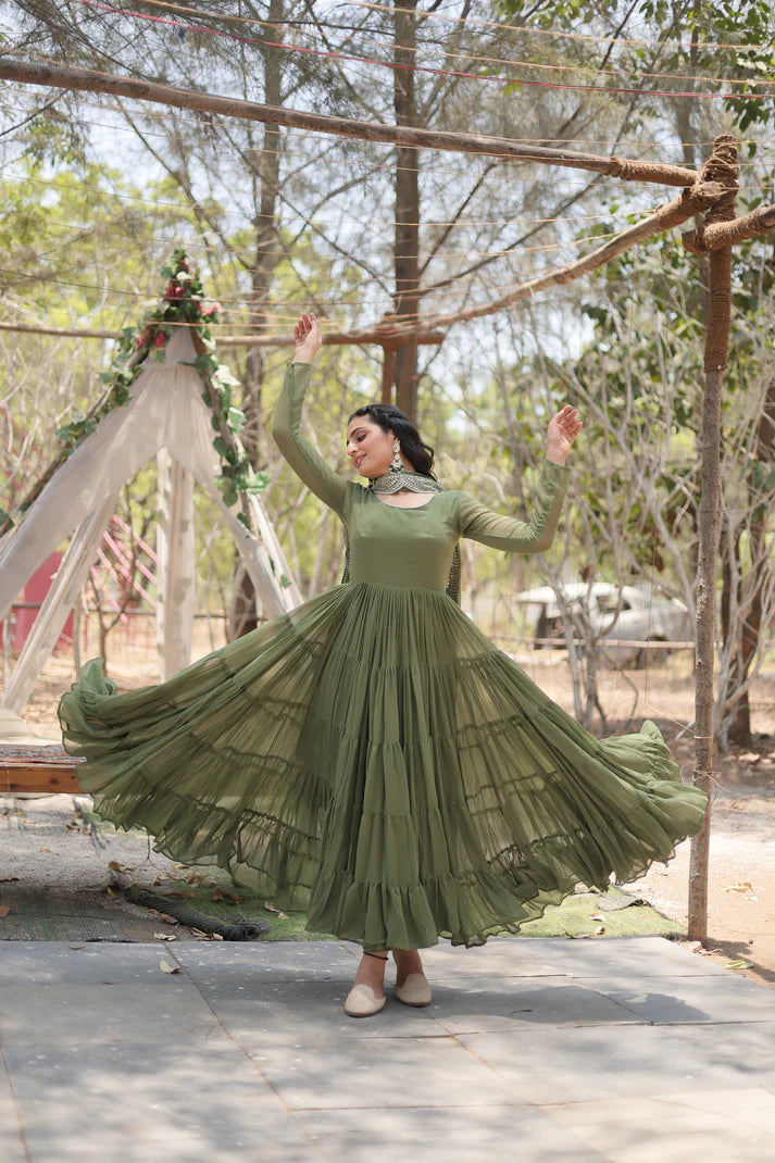 Desirable Women's gown Made With Faux Blooming Fabrics and Designer Embroidered Dupatta(WD16) (02)