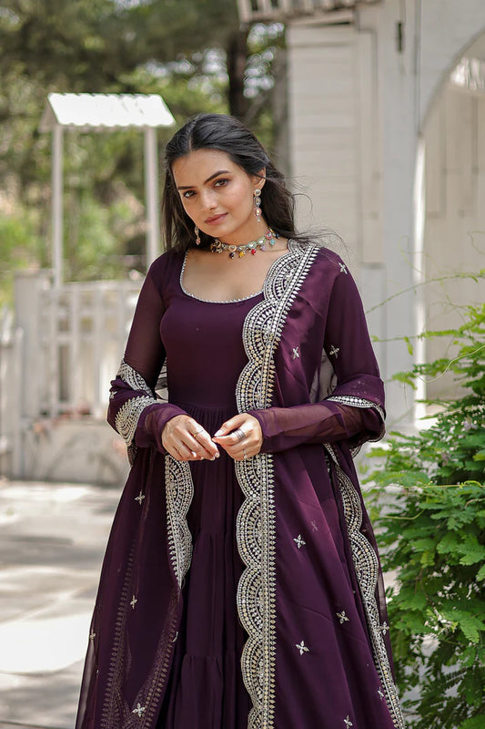 Desirable Women's gown Made With Faux Blooming Fabrics and Designer Embroidered Dupatta(WD16) (04)