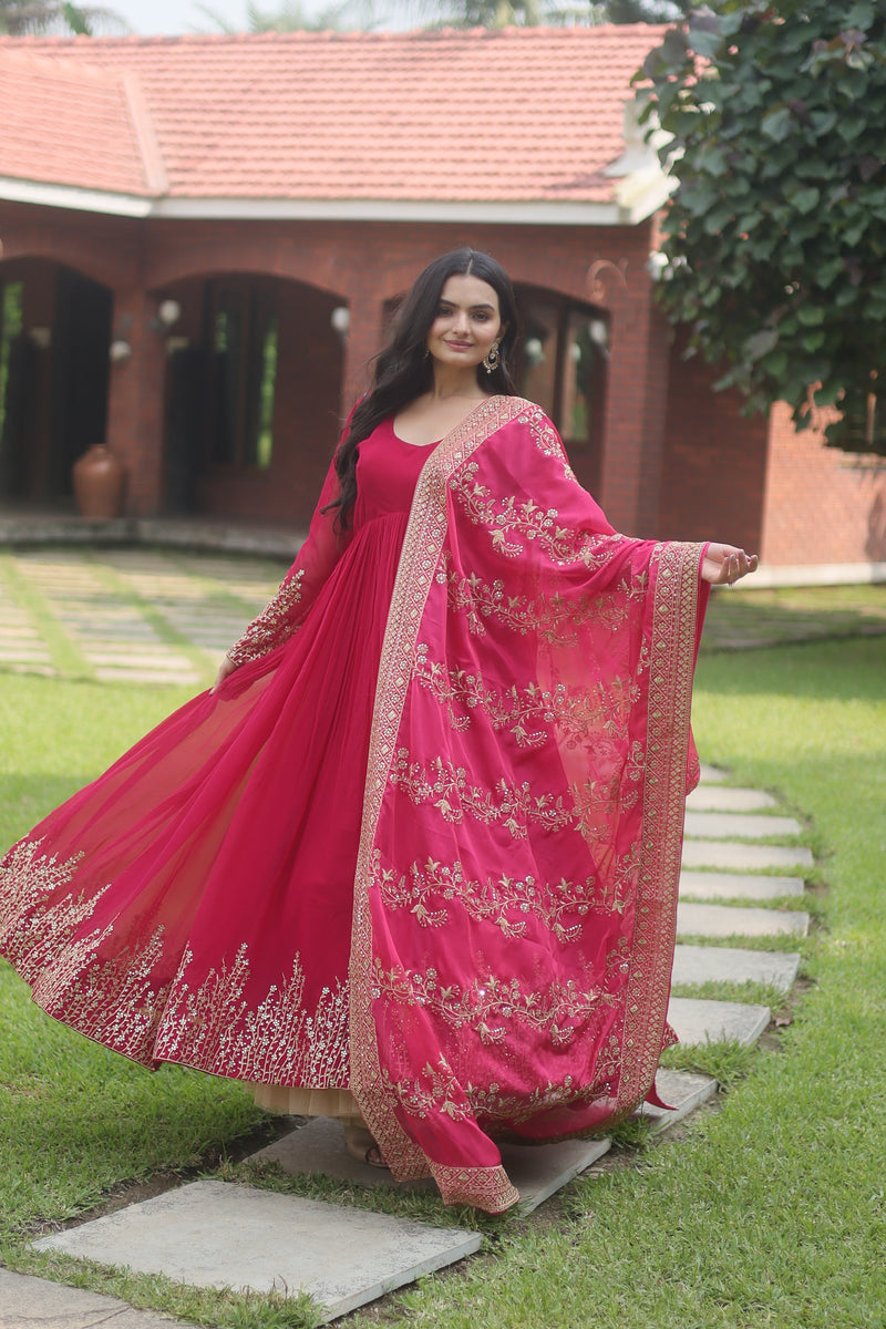 Tilton Faux Blooming Gown with Dupatta With Attractive Embroidered Sequins work with Lace Border