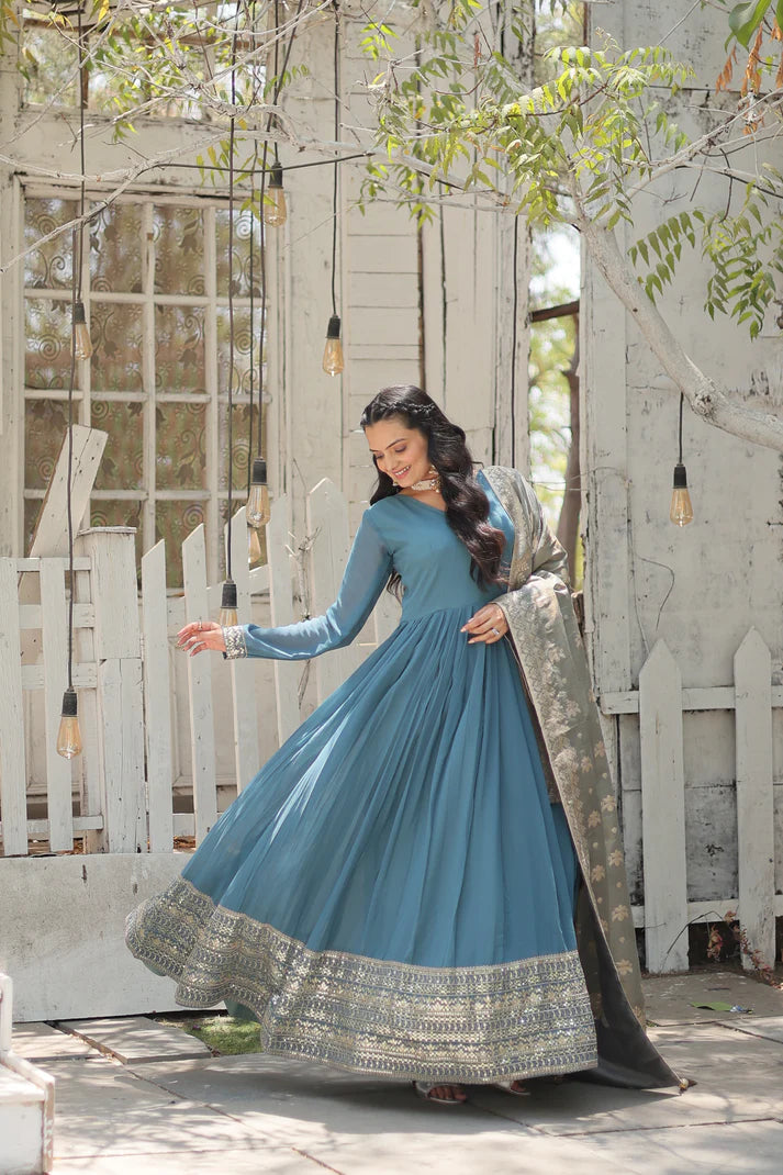 WOMENSAVTAR PREMIUM DESIGNER GOWN WITH DUPATTA