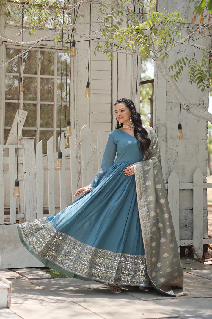 WOMENSAVTAR PREMIUM DESIGNER GOWN WITH DUPATTA