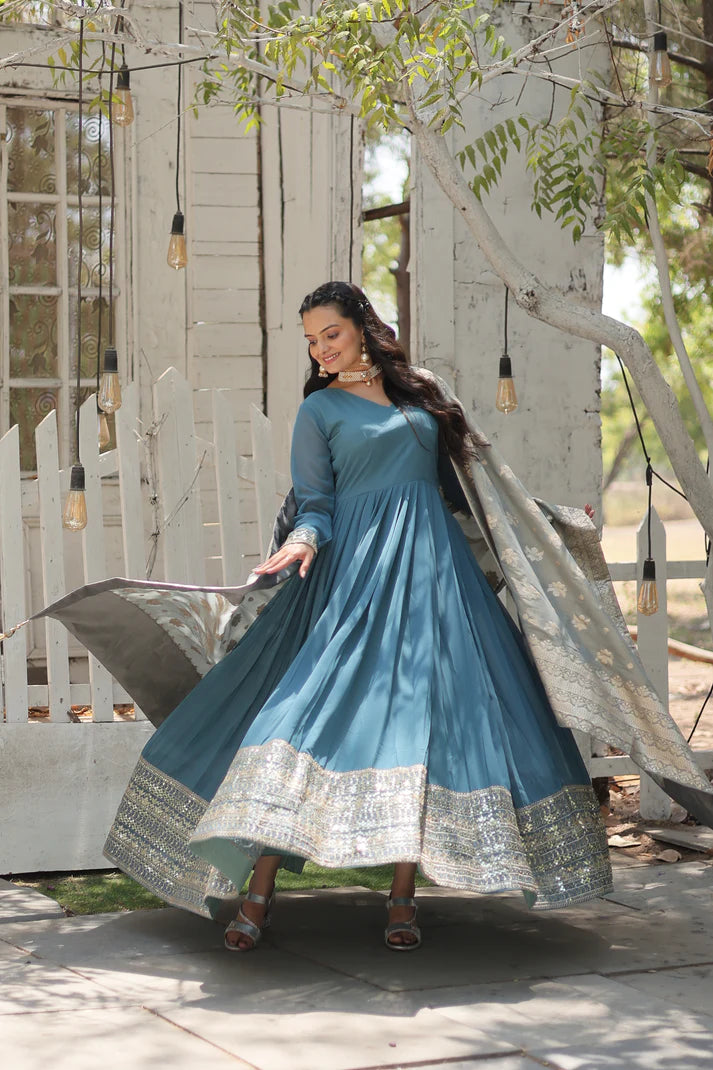 WOMENSAVTAR PREMIUM DESIGNER GOWN WITH DUPATTA