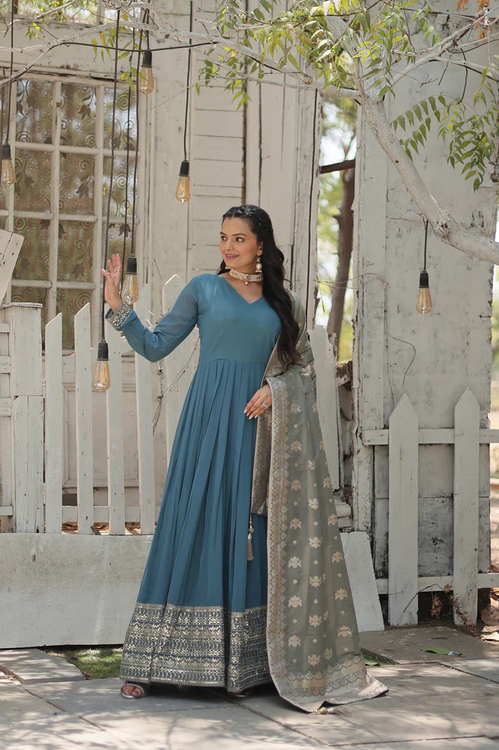 WOMENSAVTAR PREMIUM DESIGNER GOWN WITH DUPATTA