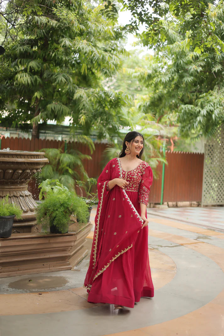 WEDDING SPECIAL SEQUINS EMBROIDERED GOWN WITH DUPATTA(WD23)