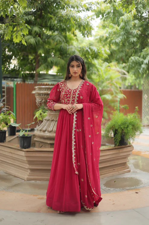 WEDDING SPECIAL SEQUINS EMBROIDERED GOWN WITH DUPATTA(WD23)