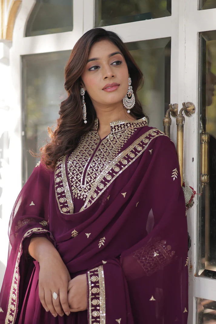 WEDDING SPECIAL BLOOMING GEORGETTE SEQUINS EMBROIDERED GOWN WITH DUPATTA(WD51) (01)