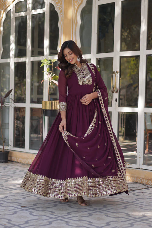 WEDDING SPECIAL BLOOMING GEORGETTE SEQUINS EMBROIDERED GOWN WITH DUPATTA(WD51) (01)