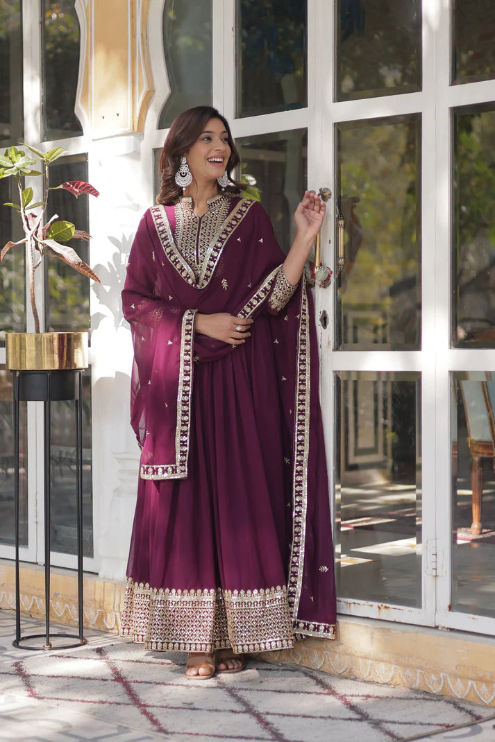 WEDDING SPECIAL BLOOMING GEORGETTE SEQUINS EMBROIDERED GOWN WITH DUPATTA(WD51) (01)