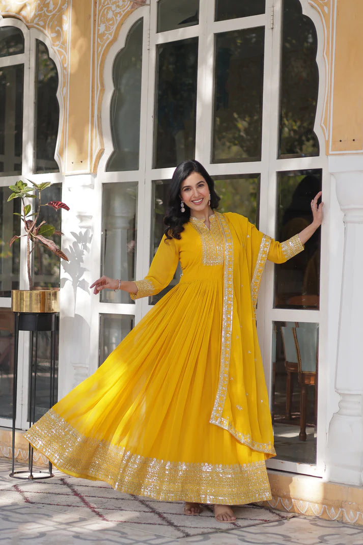 WEDDING SPECIAL BLOOMING GEORGETTE SEQUINS EMBROIDERED GOWN WITH DUPATTA(WD51)
