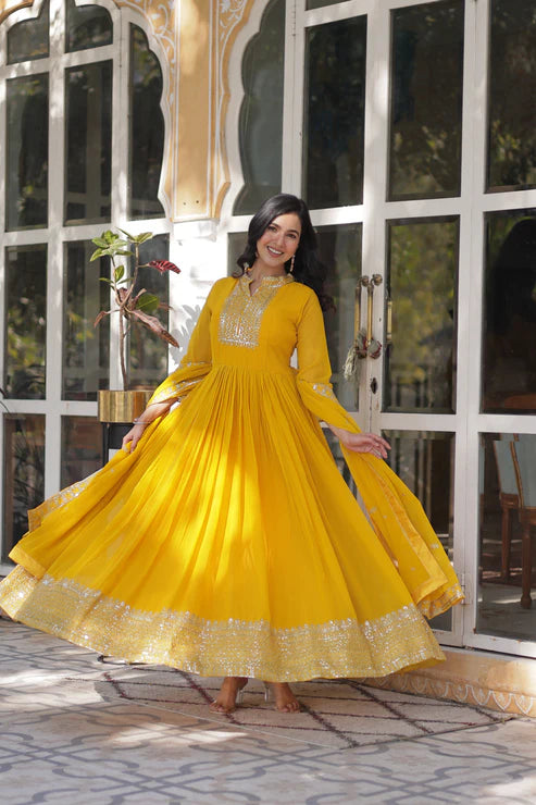 WEDDING SPECIAL BLOOMING GEORGETTE SEQUINS EMBROIDERED GOWN WITH DUPATTA(WD51)
