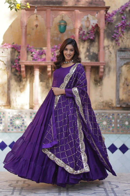 WEDDING SPECOAL STAR GEORGETTE GOWN WITH DUPATTA(WD54) (01)