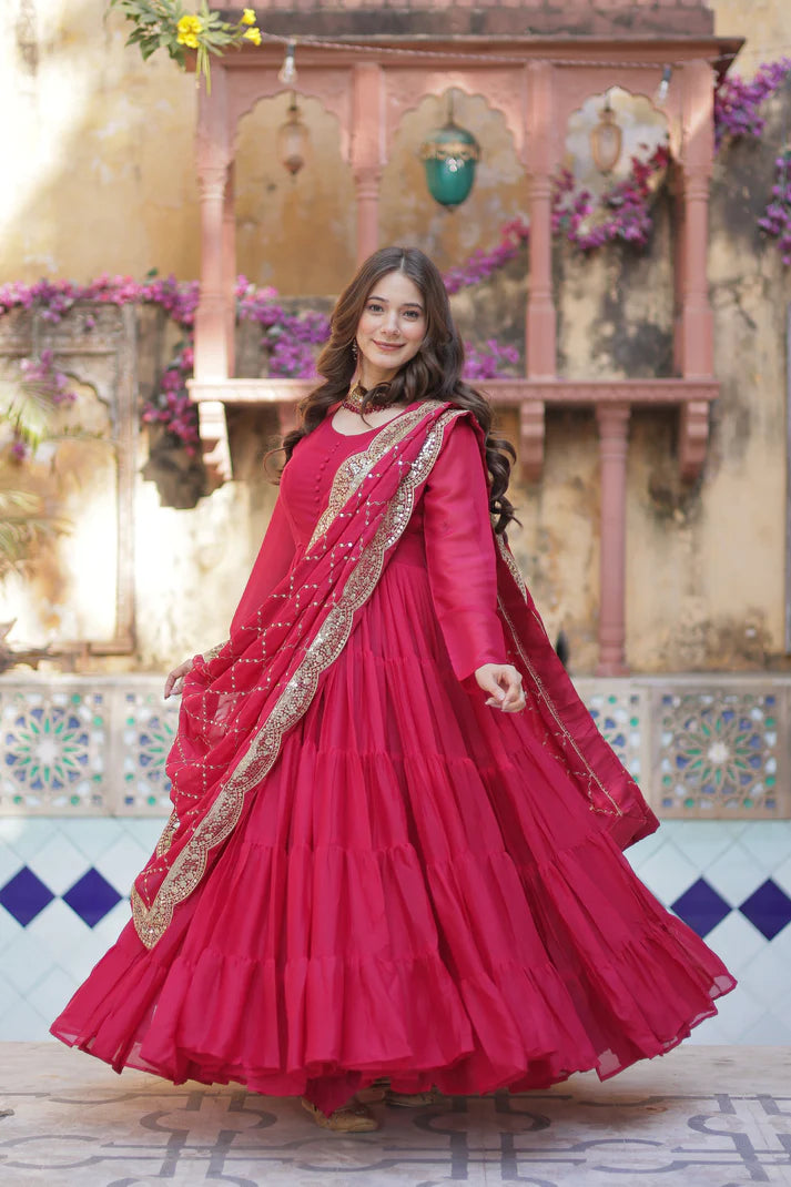 WEDDING SPECOAL STAR GEORGETTE GOWN WITH DUPATTA(WD54)