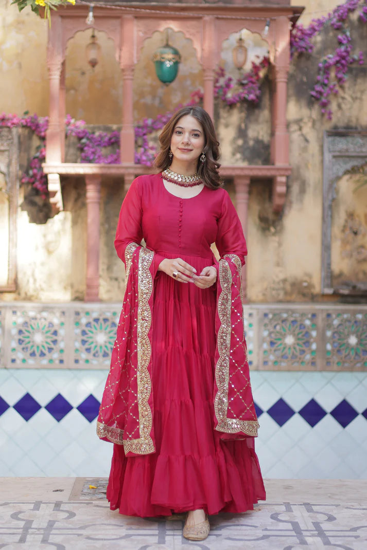WEDDING SPECOAL STAR GEORGETTE GOWN WITH DUPATTA(WD54)