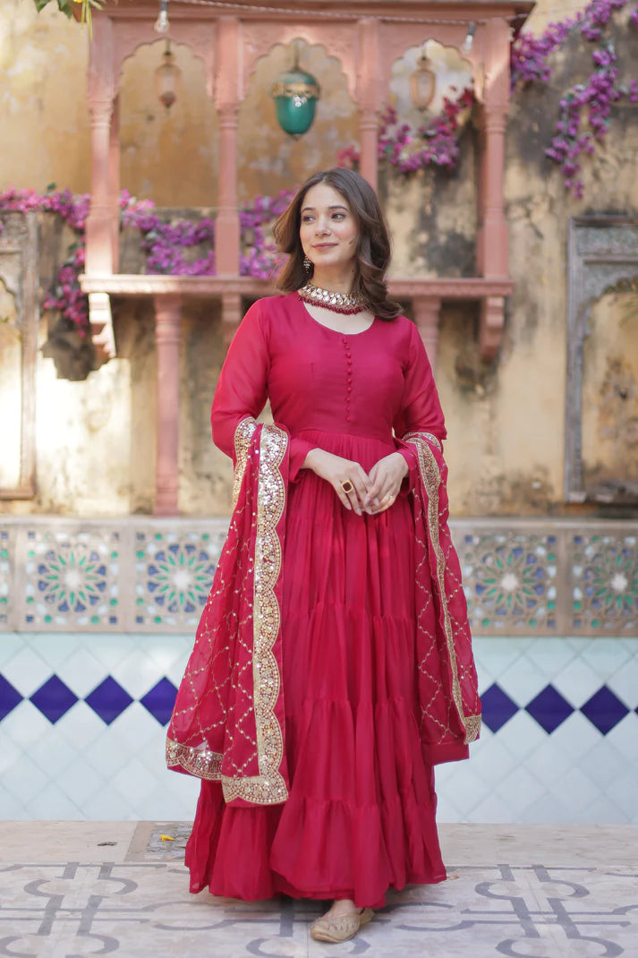 WEDDING SPECOAL STAR GEORGETTE GOWN WITH DUPATTA(WD54)