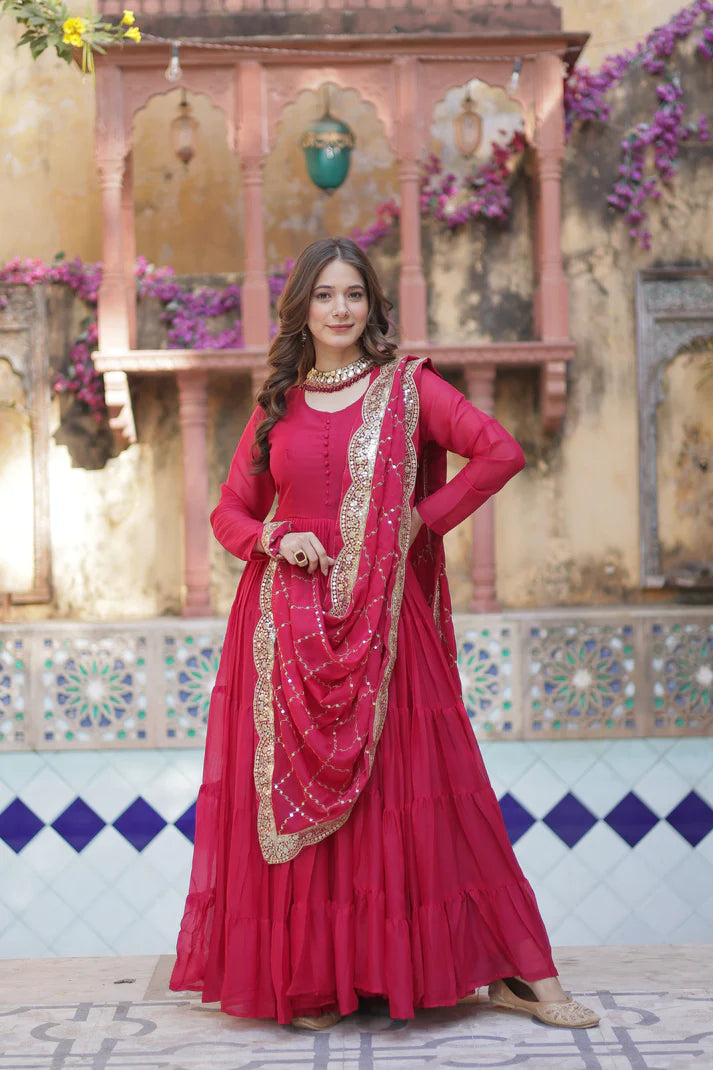 WEDDING SPECOAL STAR GEORGETTE GOWN WITH DUPATTA(WD54)