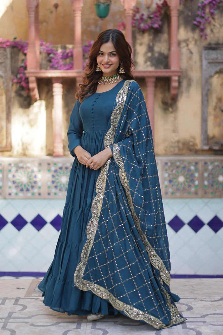 WEDDING SPECOAL STAR GEORGETTE GOWN WITH DUPATTA(WD54) (02)