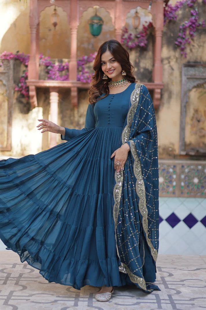 WEDDING SPECOAL STAR GEORGETTE GOWN WITH DUPATTA(WD54) (02)
