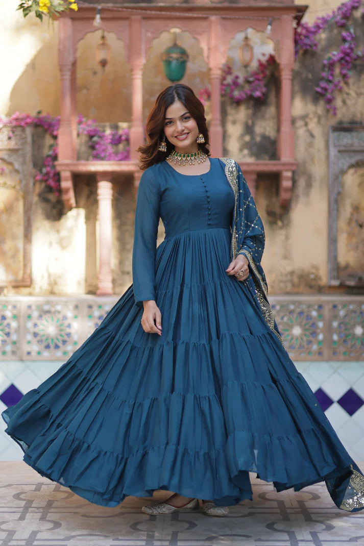 WEDDING SPECOAL STAR GEORGETTE GOWN WITH DUPATTA(WD54) (02)