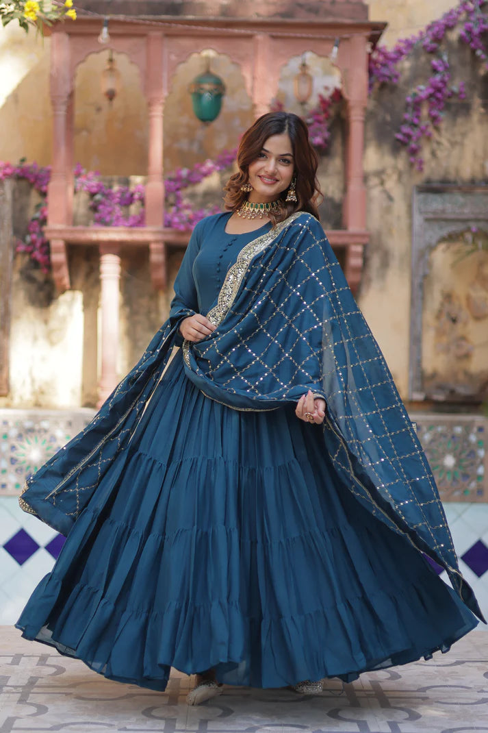 WEDDING SPECOAL STAR GEORGETTE GOWN WITH DUPATTA(WD54) (02)