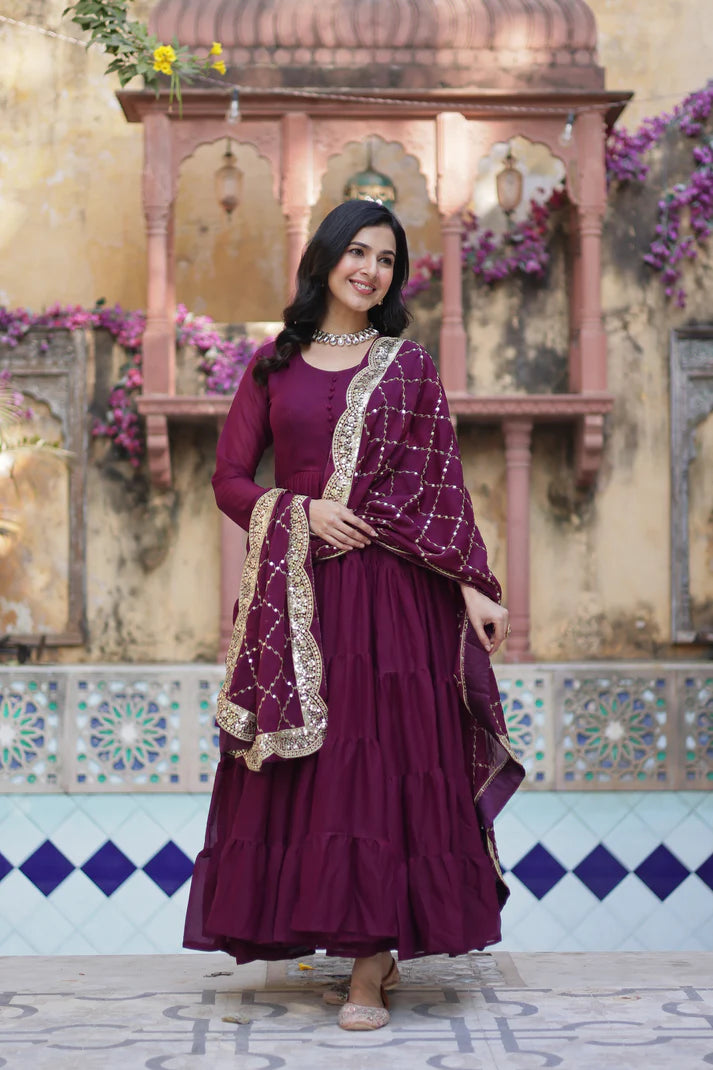 WEDDING SPECOAL STAR GEORGETTE GOWN WITH DUPATTA(WD54) (03)