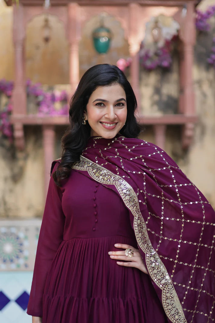 WEDDING SPECOAL STAR GEORGETTE GOWN WITH DUPATTA(WD54) (03)