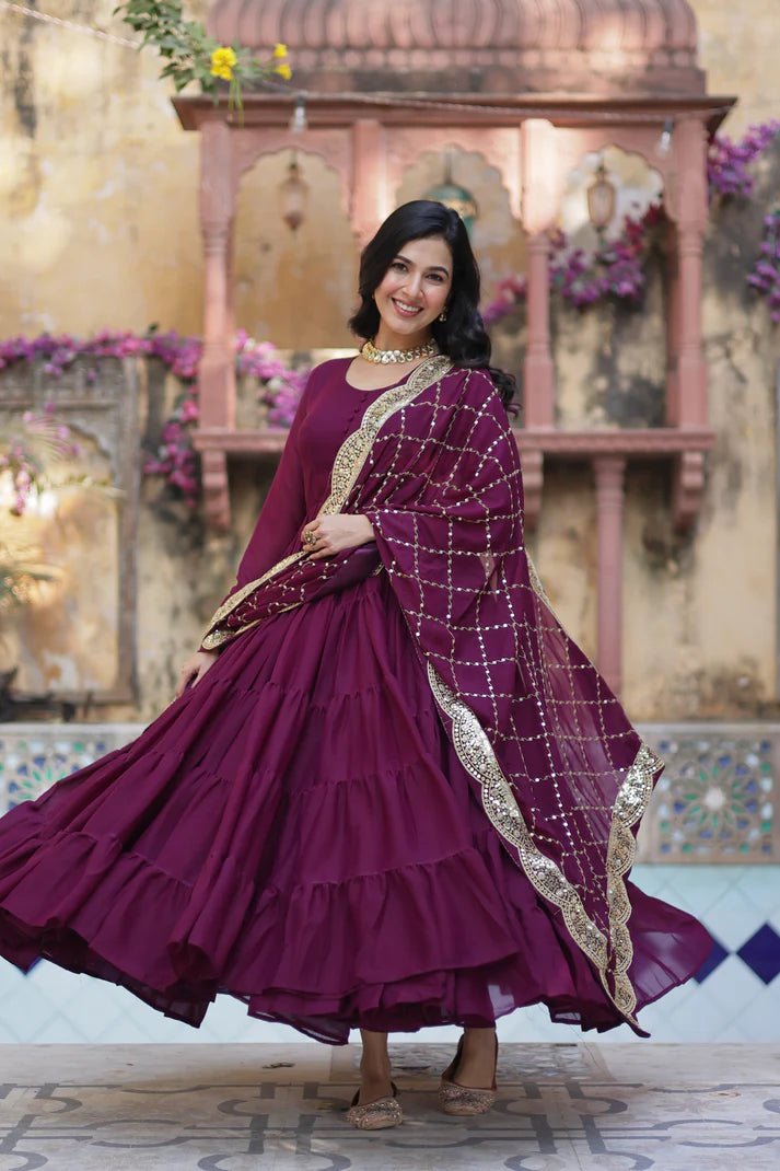 WEDDING SPECOAL STAR GEORGETTE GOWN WITH DUPATTA(WD54) (03)