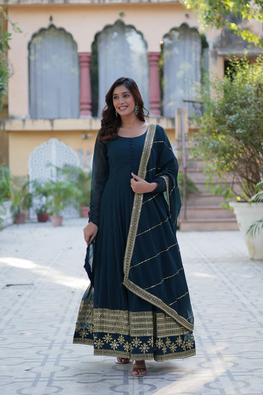 WEDDING SPECIAL FAUX BLOOMING GEORGETTE SEQUINS EMBROIDERD GOWN WITH DUPATTA(WD57) (02)