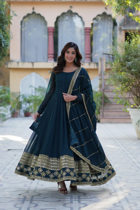 WEDDING SPECIAL FAUX BLOOMING GEORGETTE SEQUINS EMBROIDERD GOWN WITH DUPATTA(WD119) (02)